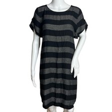 Loft Dress Womens Medium Black White Dot Wide Stripe Shift Neutral Minimalist