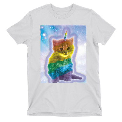 Kinder T-Shirt KÄTZCHEN EINHORN Regenbogenfarben Galaxy Geburtstag Weihnachten