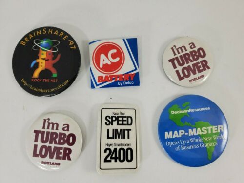 6 Vintage Computer Pins / Buttons- 1990's