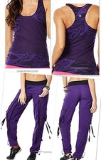 Zumba 2Pc.SET! ZUMBA'S "Top of the Line" CARGO PANTS & FuNkY LONG RACERBACK S M