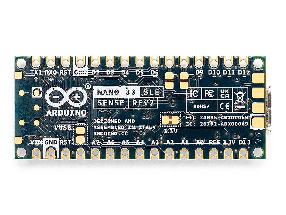 Arduino Nano 33 BLE Sense Rev2, nRF52840 + Sensors for AI, IMU, 64MHz, ABX00069 - Image 2 of 4