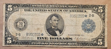 1914 $5 NY Federal Reserve Note Star Burke Houston Large Size Fr. 850* VERY FINE