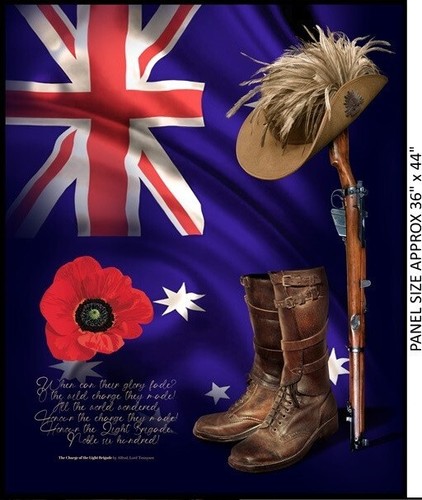 Honour the Light Horse Brigade Australian Flag Cotton Quilting Fabric Panel - Picture 2 of 3
