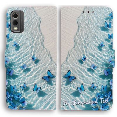 Personalised Text Wallet Phone Cover For Huawei Series - Butterfly on Water