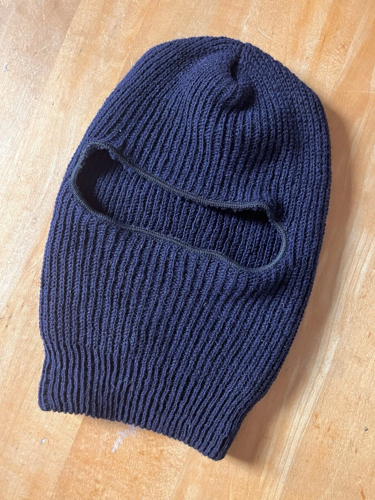 Vintage 1970s 80s Ski Mask Knit Wool Blend Navy Blue Military Gear Balaclava O/S
