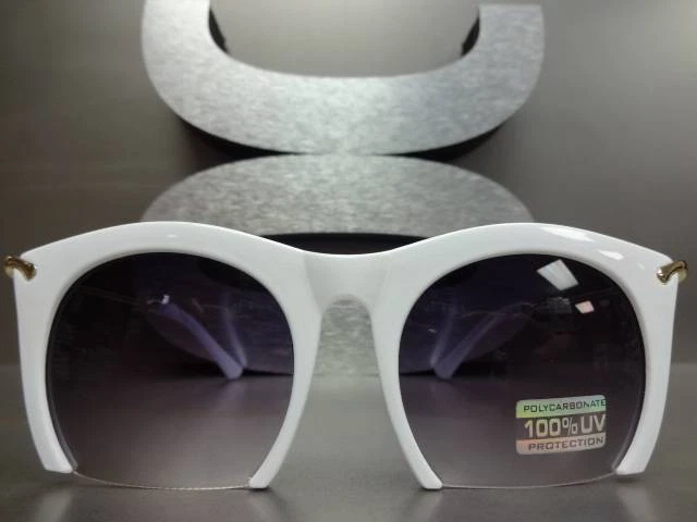 Clásico Elegante Funky VINTAGE RETRO Estilo VIDRIOS DE SOL Marco Grande Blanco y Dorado Foto 4 de 4