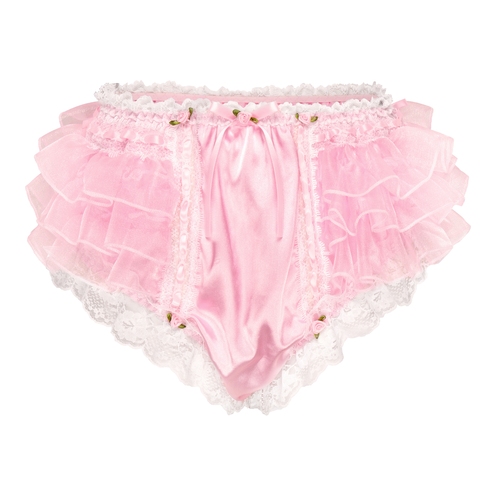 Sissy Frilly Ruffled Lace Silky Satin Full Coverage Briefs Lingerie Panties