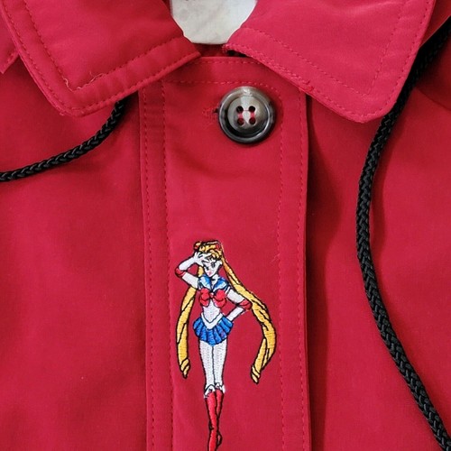 Vintage Girls Winter Coat Size 5 Sailor Moon Patches Red Hood Double Sided Anime - Picture 9 of 14