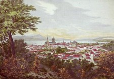 LAUSANNE - Ansicht - Genfer See - kolorierter Holzstich um 1880