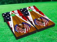 Flying Bald Eagle Patriotic US Flag Cornhole Toss Game Board Wraps Sticker Decal