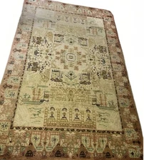 Antique Scandinavian Area Rug, Folk Art, Viking Motifs,, Fjord Life, 6x9