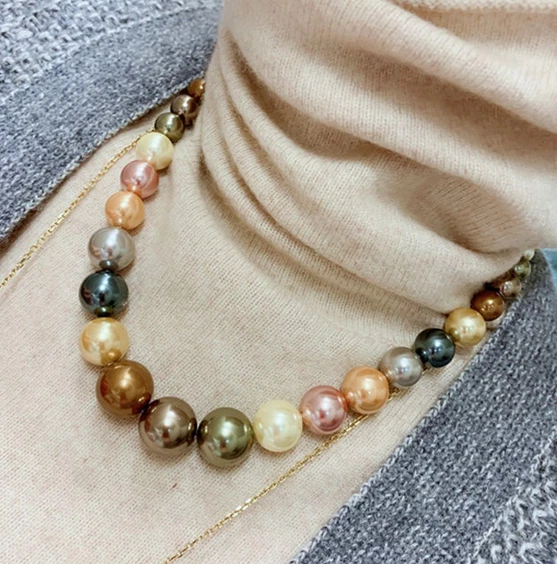 18"11-13MM ROUND NATURAL SOUTH SEA GENUINE MULTICOLOR PEARL NECKLACE GOOD LUSTE - Image 3 of 3