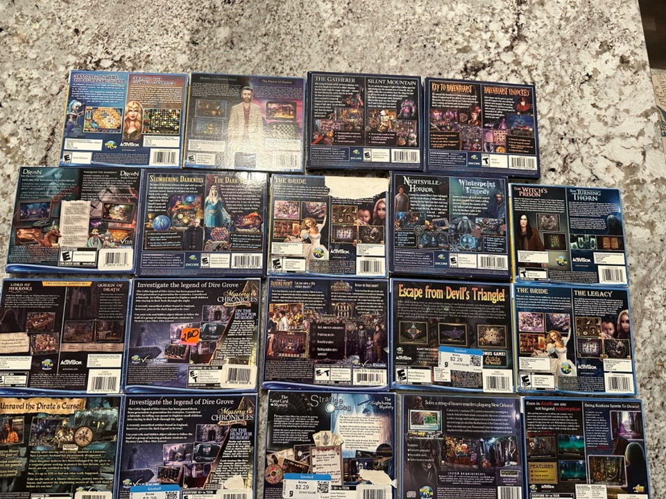 Lot of 19 2 game discs 38 games big fish hidden object pc cd rom