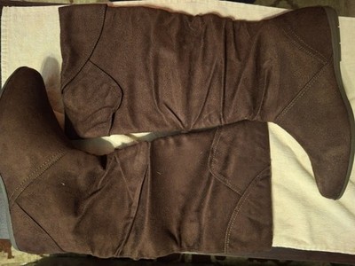 ALBA Footwear TORY-4 Women s Brown Knee High Ruched Pull On Faux Suede Boots 9