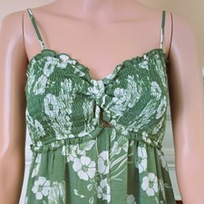 Trixxi Olive Floral Midi Sundress XL Silky Layered Front Slit Shirred Bodice