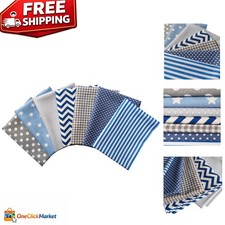 Versatile 7-Piece Cotton Fabric Set Beautiful Blue Grey Designs for Quilting
