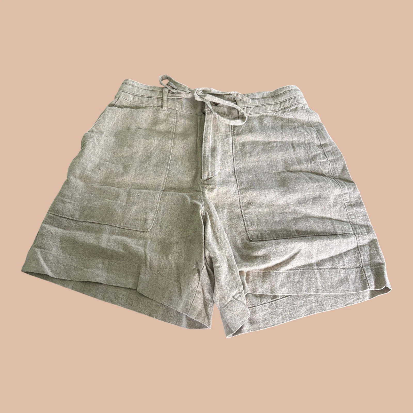 Universal Thread Shorts Womens 8 Tan Linen Blend Slash Pocket Tie Waist Outdoor