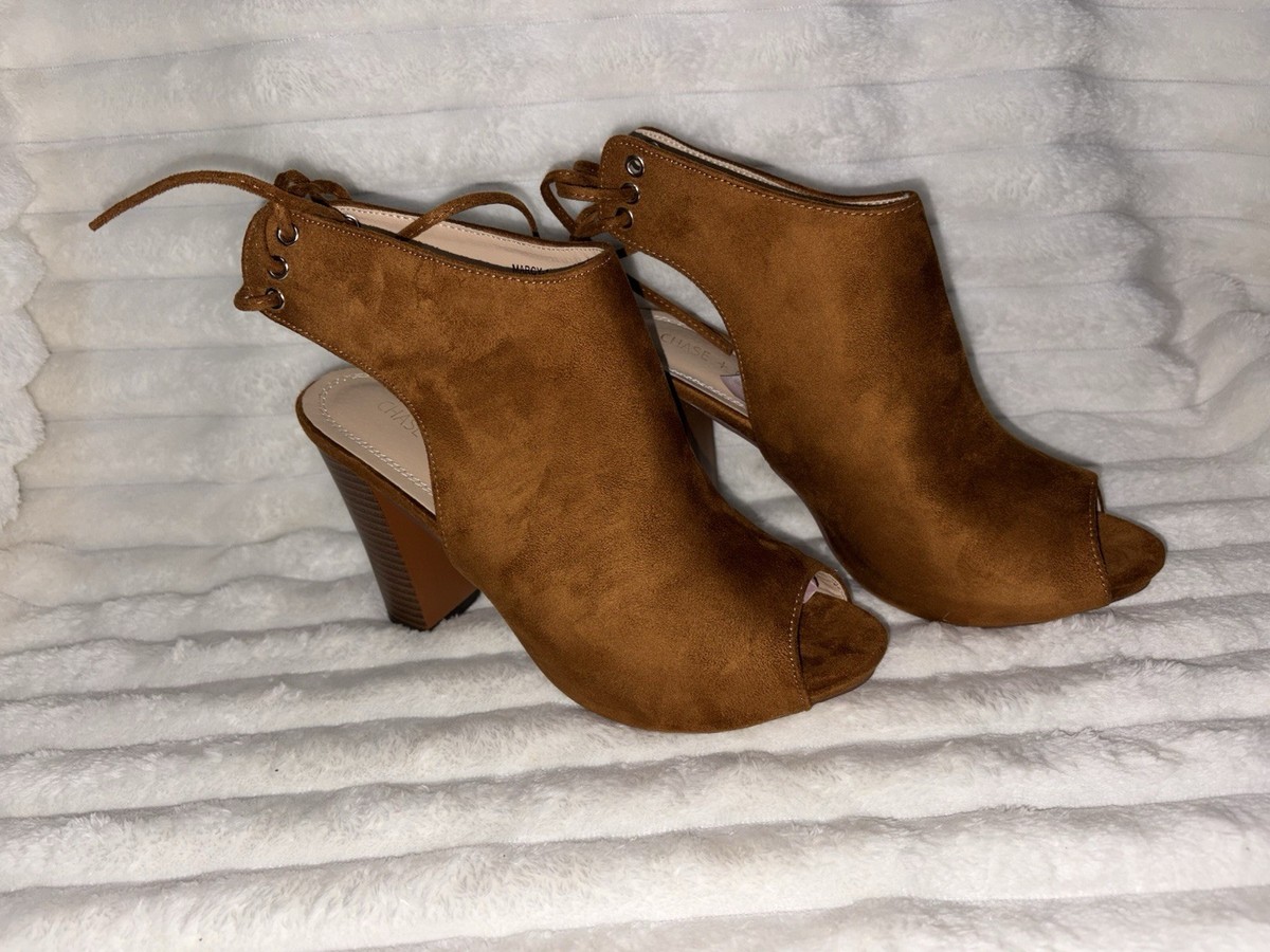 Chase + Chloe Tan Suede Peep-Toe Lace-Up Heels 8M View 2