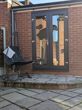 UPVC FRENCH DOORS LIGHT GREY/BLACK / DARK GREY/ ROSEWOOD / OAK /GREEN  ON WHITE