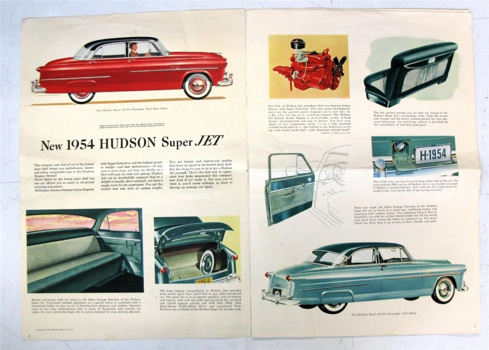 HUDSON Hornet Wasp Jet Car Sales Brochure LF USA 1954#9-53 1000M AM5402 — 第 2/4 张图片