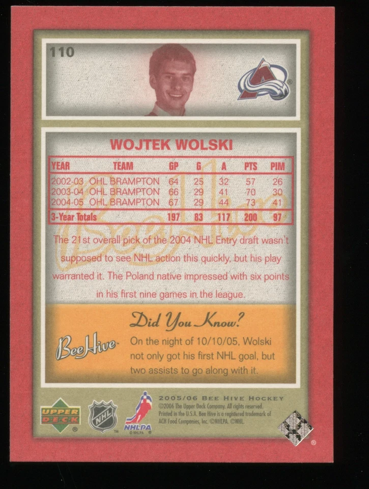Wojtek Wolski 2005-06 Beehive Red #110 EX or Better - Imagem 2 de 2
