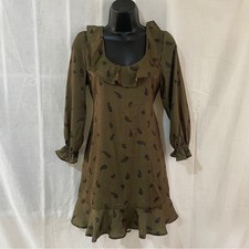 Show Me Your Mumu Olive Green Paisley Ruffle Mini Dress XS/S