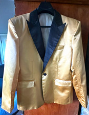 Men&rsquo;s Gold Satin Tuxedo Jacket Black Shawl Lapel Buttons 2XL