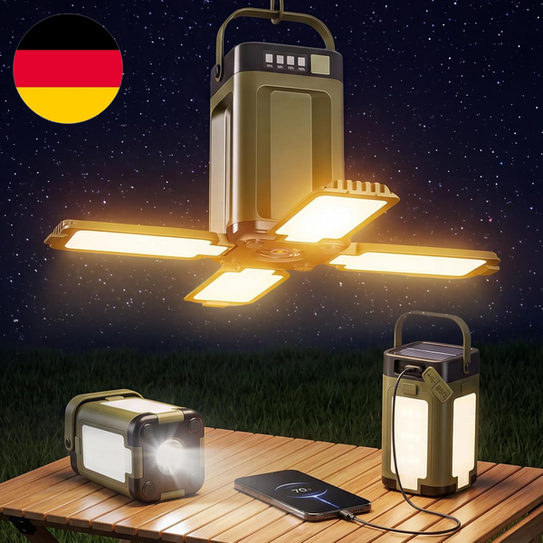 LED Campinglampe, Solar & USB-C Wiederaufladbar Faltbare Camping Licht, 6 Lichtm-image