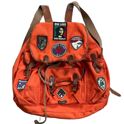 Rugby Ralph Lauren Canvas Backpack Orange Patch Trail Bag RRL Rare