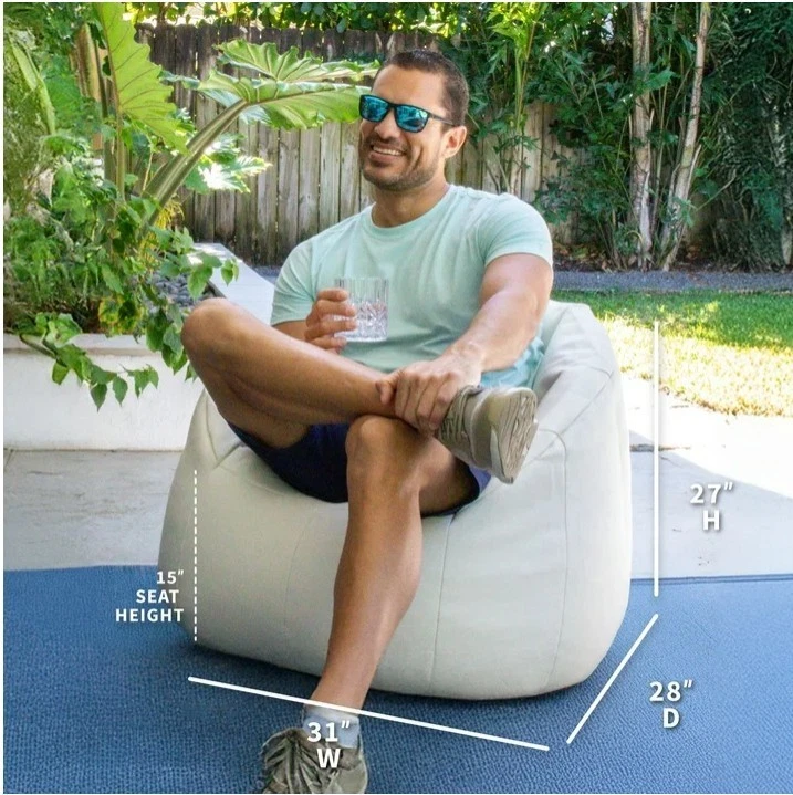 Silla Bolsa Frijoles Impermeable Exterior Milano, Vinilo Marino Blanco, Tela, 2.5 pies Foto 3 de 4