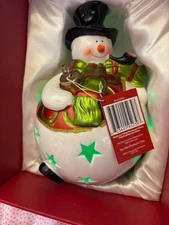 QVC Home Reflections Snowman Luminary Flameless LED Ceramic Ornament 7×5×5 NEW