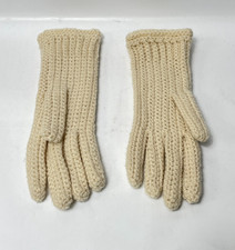 Vintage Hand Crochet Knit Gloves Cream Ivory Ribbed Dress Gloves 1950s 1960s