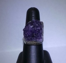 Vintage Sterling Silver 925 Raw Amethyst Geode Ring 14.3g Size 8 21x18mm