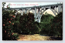 Vintage Lithograph Postcard New Arroyo Seco Bridge Pasadena CA