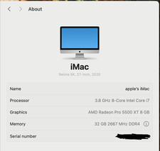 2020 5K 27-inch iMac 32GB Ram 1 TB HD