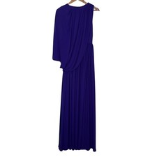 Halston One Shoulder Draped Jersey Gown Pleated Skirt Purple Size 4