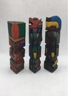 Lot of (3) Mexican Aztec-style Hand-carved wood Totems — photo 1