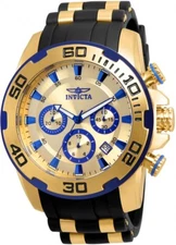 Invicta 22308 Men's Pro Diver Quartz Gold-Tone Black Polyurethane Band Watch