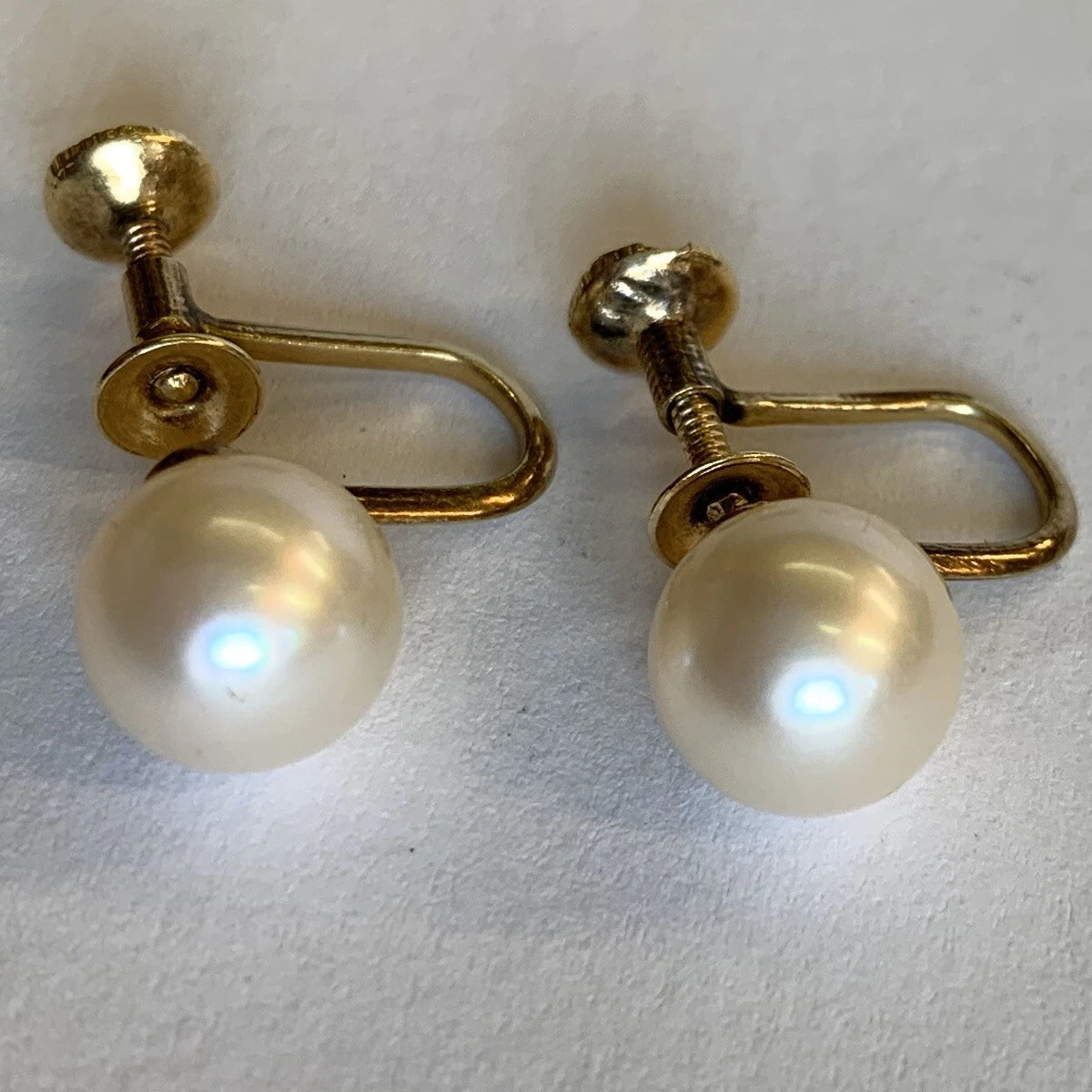 14K Yellow Gold and Pearl Screw Back Earrings | Jewelry | Old Silver and Gold