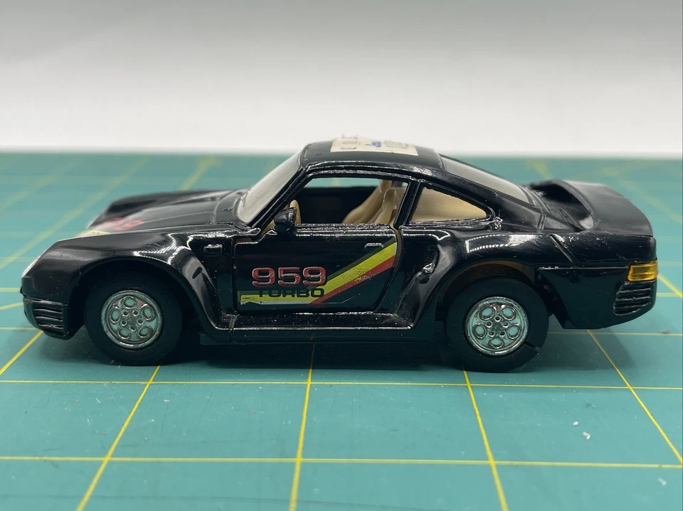 Coche diecast Porsche 959 Turbo negro Super Racer juguete Pull Back & Go Foto 2 de 4