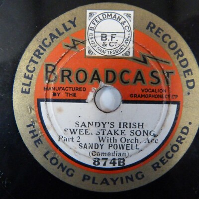 9'' 78rpm SANDY POWELL sandy`s irish sweepstake song BROADCAST 874