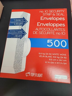 Top Flight #10 Security Strip & Seal Envelopes, 24Lb, 4 1/8''X9 1/2'' 500-Count***