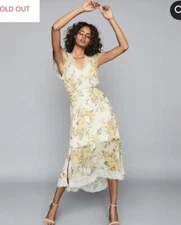 REISS  Emlin Floral Printed Midi Dress White/Cream/Yellow Size 10