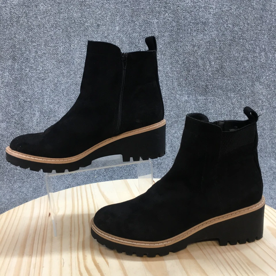 Maurices Boots Womens 10 M Bridget Ankle Booties Wedge 126688 Black Faux Leather - Image 2 of 4