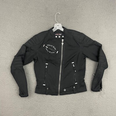 Thrill Ride Jacket Womens Medium Black Embroidered Full Zip Biker Mom Outdoor