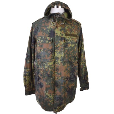 German Bundeswehr Flecktarn Camo Military Parka Jacket GR12 Large Tall Hood