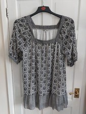 Rogers+Rogers Black Off White Puff Sleeve Sheer Lined Paisley Dress Size Uk 24
