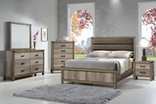 6pc King Size Melamine Finish Master Bedroom Set Rustic Light Grey Wood Finish