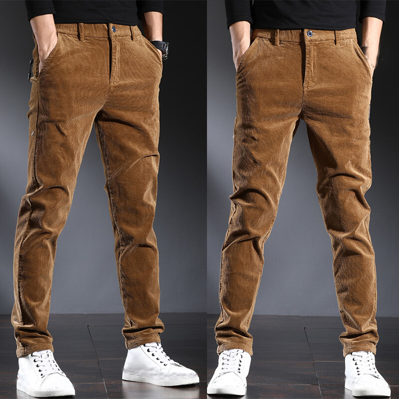 Fashion Mens Corduroy Straight Slim Pants Loose Casual Trousers Dress Pants  New