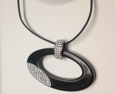 Black Swarovski Crystal Necklace, Kette Giovanna Ova
